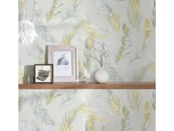 Bricoflor Vintage Feder Tapete Leinen Federtapete aus Vlies und Vinyl Hellgrau Gold Muster Vliestapete mit Federn Ideal für Schlafzimmer und Esszimmer* Tapetenmuster