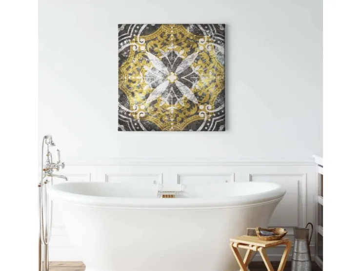 Bricoflor Wandbild Im Orientalischen Stil Marokkanisches Leinwand Bild Im Fliesen Stil Ideal Für Küche Und Schlafzimmer Leinwandbild In Grau Und Gold* Wanddekoration