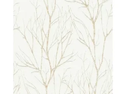 Bricoflor Weiß Gold Tapete mit Baum Design Waldtapete im Modernen Stil für Esszimmer und Schlafzimmer Vlies Mustertapete mit Vinyl