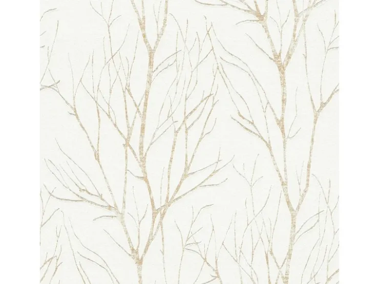 Bricoflor Weiß Gold Tapete mit Baum Design Waldtapete im Modernen Stil für Esszimmer und Schlafzimmer Vlies Mustertapete mit Vinyl