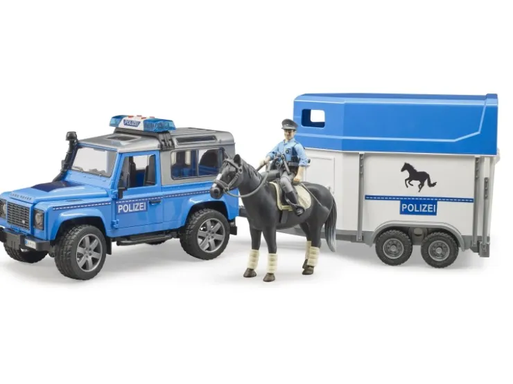 Bruder Spielzeug Land Rover Defender Polizeifahrzeug mit Anhänger u. Figuren* Geschenkartikel
