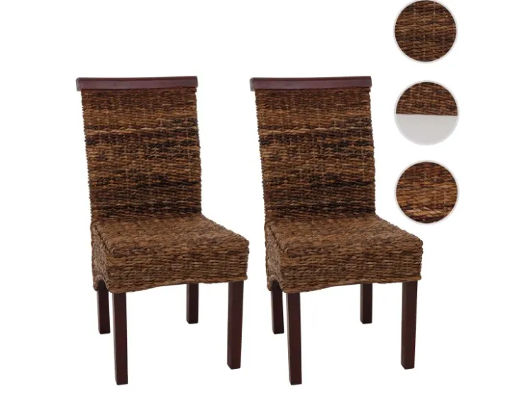CHEFGASTRO Esszimmerstuhl 2er-Set Korbstuhl Stuhl Bananengeflecht 93x47x43cm Sitzhöhe 47cm Hell Ohne Kissen* Stühle