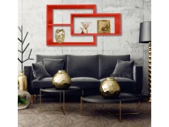 Coemo Wandregal KARO 104x20x59cm aus Holz in Rot Wandregal KARO 104x20x59cm aus Holz in Rot* Vasen|Schweberegale