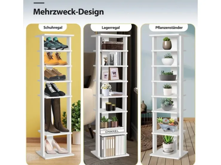 Costway 8 Stufiges Schuhregal Höhenverstellbar Holz Braun Einzel* Regal Weiß