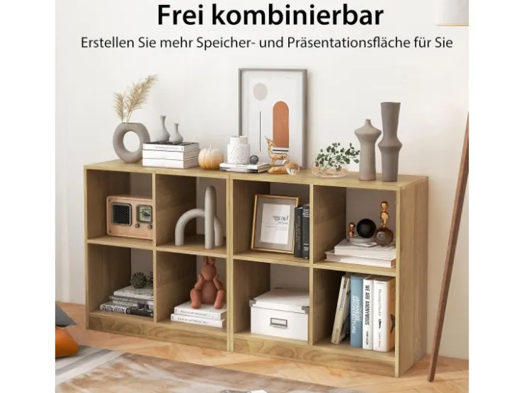 Costway Bücherregal mit 4 Fächern Würfelregal 73 x 33 x 73 cm Natur* Bücherregale|Holzregale