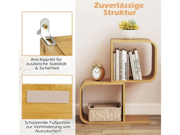 Costway Bücherregal S-förmig Aus Bambus Würfelregal mit 2 Etagen* Bücherregale