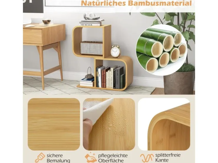 Costway Bücherregal S-förmig Aus Bambus Würfelregal mit 2 Etagen* Bücherregale