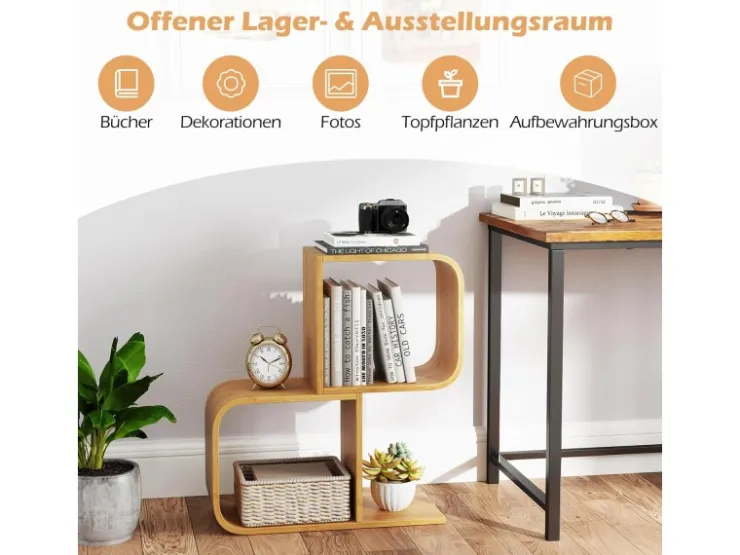 Costway Bücherregal S-förmig Aus Bambus Würfelregal mit 2 Etagen* Bücherregale
