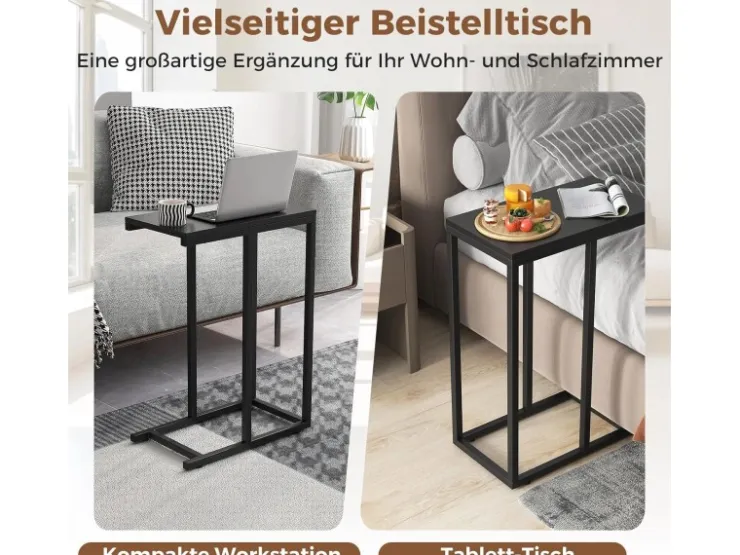 Costway Beistelltisch C-Form Sofatisch mit Metallgestell