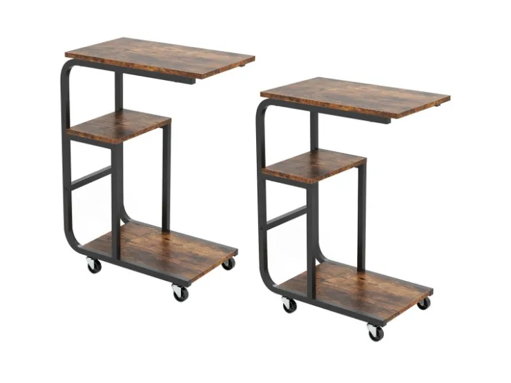 Costway Beistelltisch 2er Set Sofatisch mit Rollen C-Form Kaffeetisch* Tische|Sofas