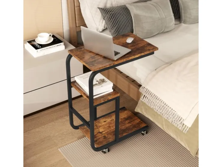 Costway Beistelltisch 2er Set Sofatisch mit Rollen C-Form Kaffeetisch* Tische|Sofas