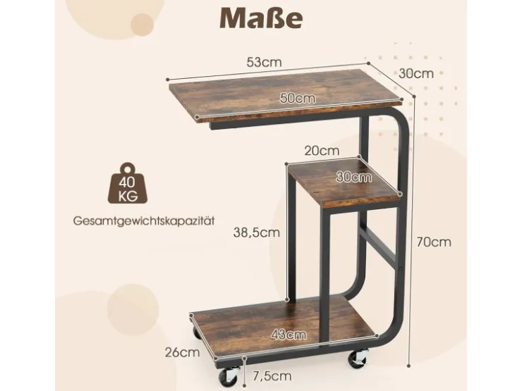 Costway Beistelltisch 2er Set Sofatisch mit Rollen C-Form Kaffeetisch* Tische|Sofas