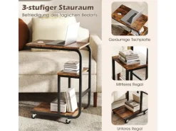 Costway Beistelltisch 2er Set Sofatisch mit Rollen C-Form Kaffeetisch* Tische|Sofas