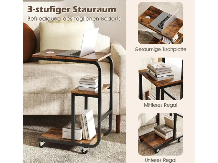 Costway Beistelltisch 2er Set Sofatisch mit Rollen C-Form Kaffeetisch* Tische|Sofas