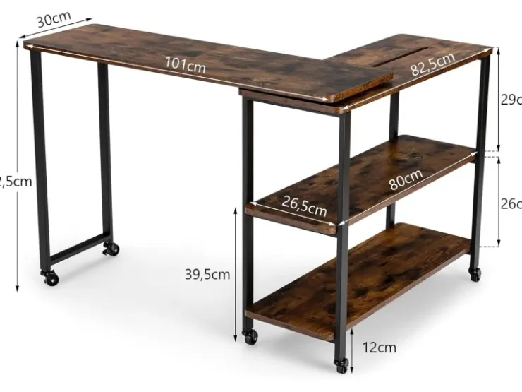 Costway Beistelltisch Holz Couchtisch L-Form 101 x 82,5 x72,5 cm Braun* Weitere Regale