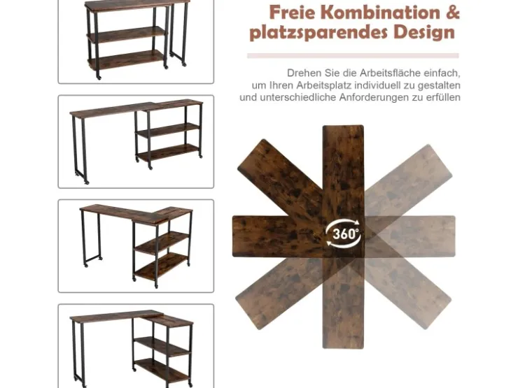 Costway Beistelltisch Holz Couchtisch L-Form 101 x 82,5 x72,5 cm Braun* Weitere Regale