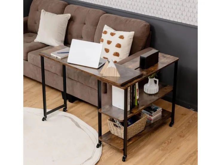 Costway Beistelltisch Holz Couchtisch L-Form 101 x 82,5 x72,5 cm Braun* Weitere Regale