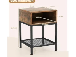 Costway Beistelltisch Im Industriedesign Nachttisch mit Stauraum Braun