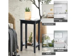 Costway Beistelltisch mit Regal 2-Stöckiger & 4 Massivholzbeinen Black* Regale Massivholz|Tische
