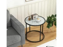 Costway Beistelltisch Runder Sofatisch mit Glasplatte 50 x 50 x 50 cm* Tische