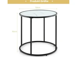 Costway Beistelltisch Runder Sofatisch mit Glasplatte 50 x 50 x 50 cm* Tische