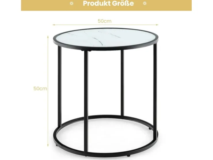 Costway Beistelltisch Runder Sofatisch mit Glasplatte 50 x 50 x 50 cm* Tische
