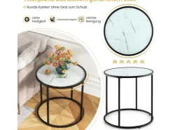 Costway Beistelltisch Runder Sofatisch mit Glasplatte 50 x 50 x 50 cm* Tische