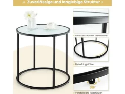 Costway Beistelltisch Runder Sofatisch mit Glasplatte 50 x 50 x 50 cm* Tische