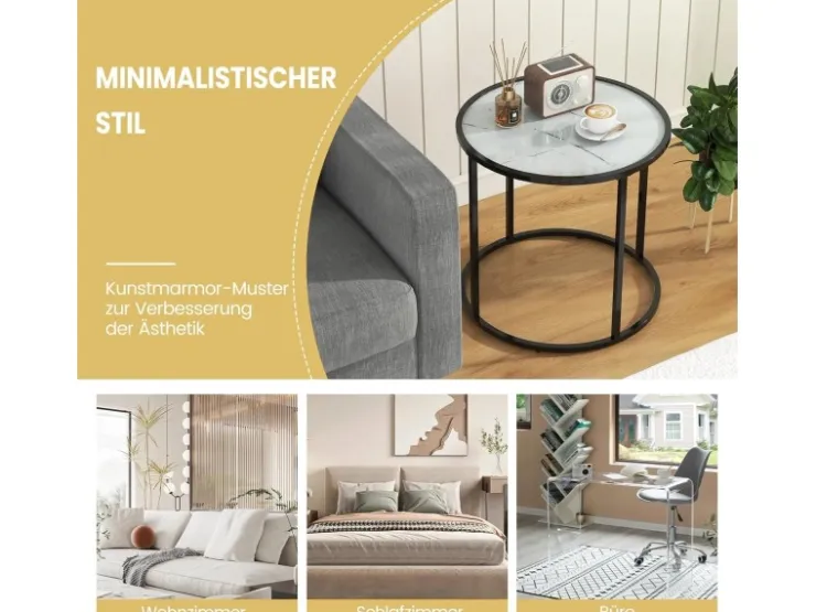 Costway Beistelltisch Runder Sofatisch mit Glasplatte 50 x 50 x 50 cm* Tische
