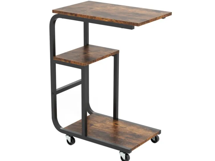 Costway Beistelltisch Sofatisch mit Rollen C-Form 3 Ebenen Kaffeetisch* Tische