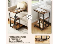 Costway Beistelltisch Sofatisch mit Rollen C-Form 3 Ebenen Kaffeetisch* Tische