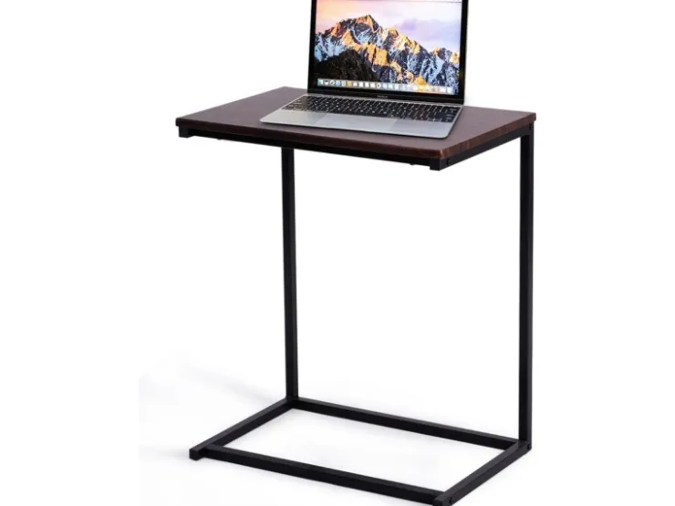Costway C-förmig Beistelltisch Laptoptisch Metall 55x35x65cm Braun* Tische