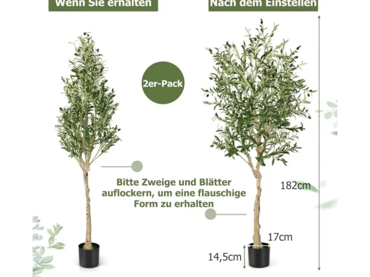 Costway 2er Set Künstliche Olivenbaum Blättern Grün 180 cm