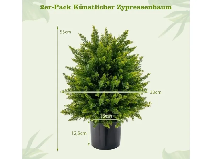 Costway 2er Set Kunstpflanze für Haus Büro Grün 55cm* Kunstpflanzen
