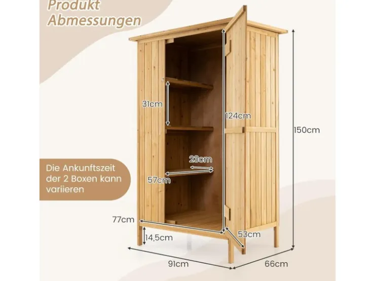 Costway Gartenschrank Holz Geräteschuppen 91 x 66 x 150 cm* Holzregale