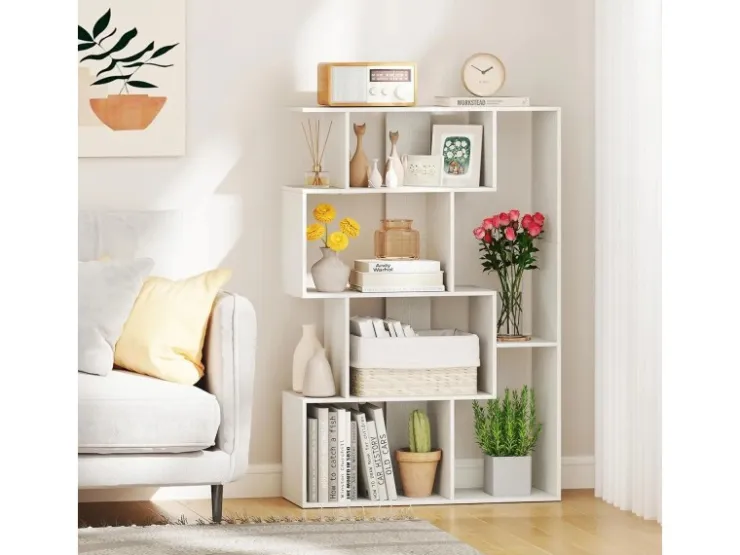 Costway Geometrische Holzregal Bücherregal mit Kippsicherungen
