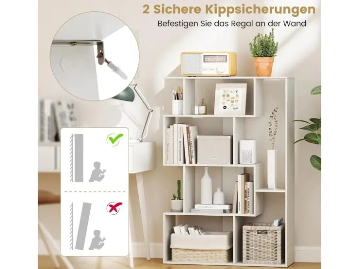 Costway Geometrische Holzregal Bücherregal mit Kippsicherungen