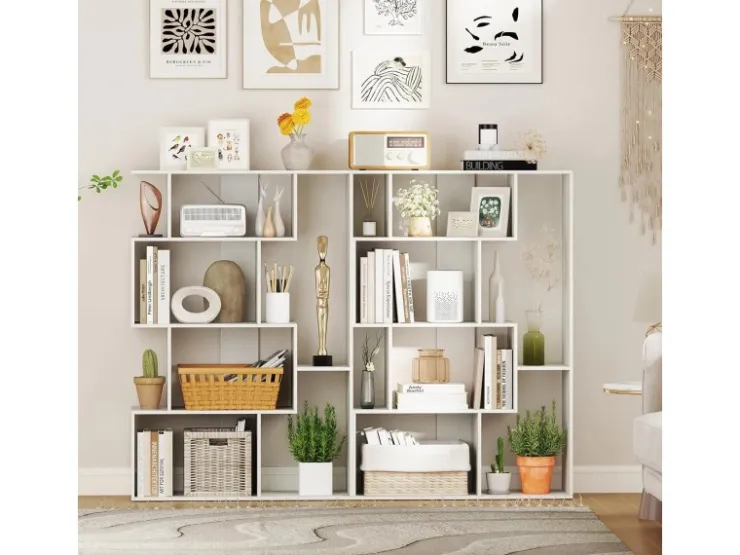 Costway Geometrische Holzregal Bücherregal mit Kippsicherungen