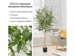 Costway Künstliche Olivenbaum mit Blättern & 72 Früchten Grün 180 cm* Kunstpflanzen
