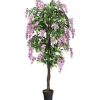 Costway Kunstbaum mit Blättern & 2 Stämmen Kunstblume Rosa 180 cm