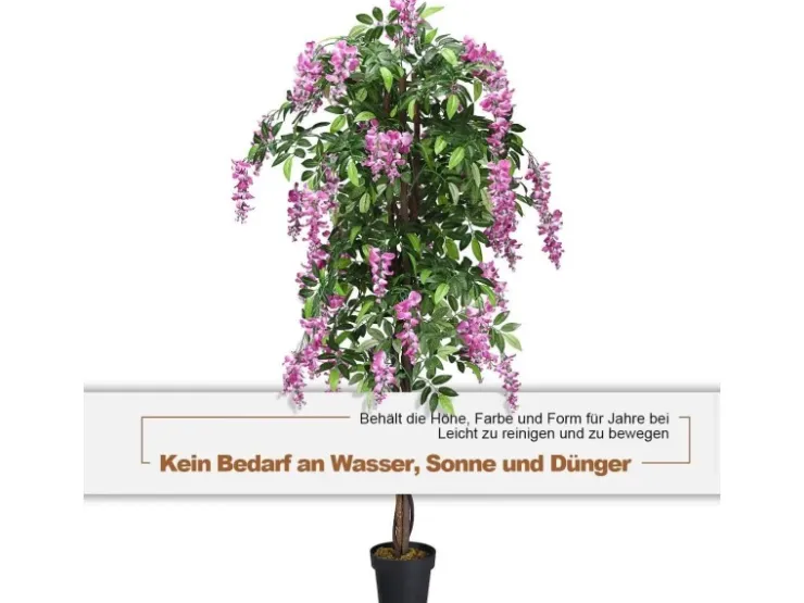 Costway Kunstbaum mit Blättern & 2 Stämmen Kunstblume Rosa 180 cm