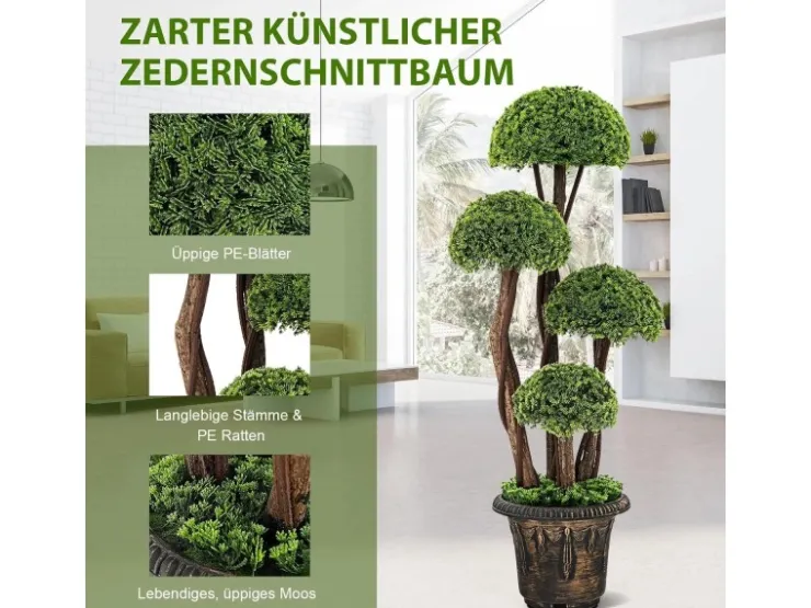 Costway Kunstpflanze mit 4 Kugeln & Realistischem Stamm Grün 90 cm