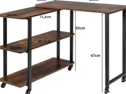 Costway L-förmiger Beistelltisch mit Rollen 360° Drehbar PC-Tisch