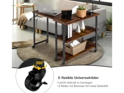 Costway L-förmiger Beistelltisch mit Rollen 360° Drehbar PC-Tisch