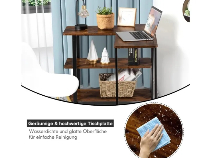 Costway L-förmiger Beistelltisch mit Rollen 360° Drehbar PC-Tisch