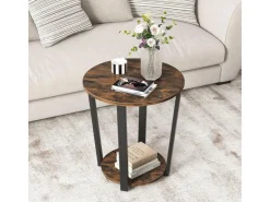 Costway Runder Beistelltisch Sofatisch mit Metallrahmen Braun