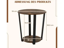 Costway Runder Beistelltisch Sofatisch mit Metallrahmen Braun