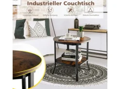 Costway Runder Beistelltisch Industriell Vintagebraun 50 x 50 x 49,5cm