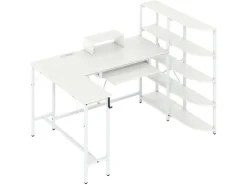 Costway Schreibtisch L-Form mit Ladestation & Bücherregal* Bücherregale