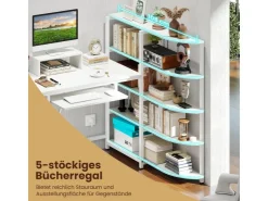 Costway Schreibtisch L-Form mit Ladestation & Bücherregal* Bücherregale